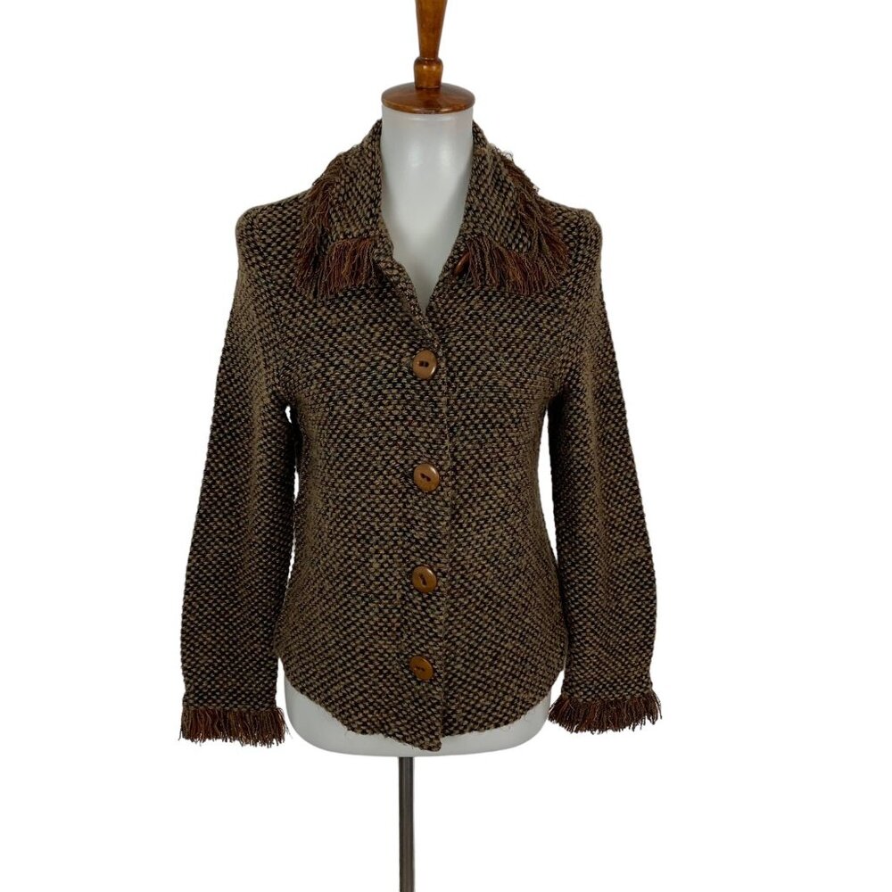 Lucia Lukken Jacket Small Brown Tweed Button‎ Down Vintage Academia Chic